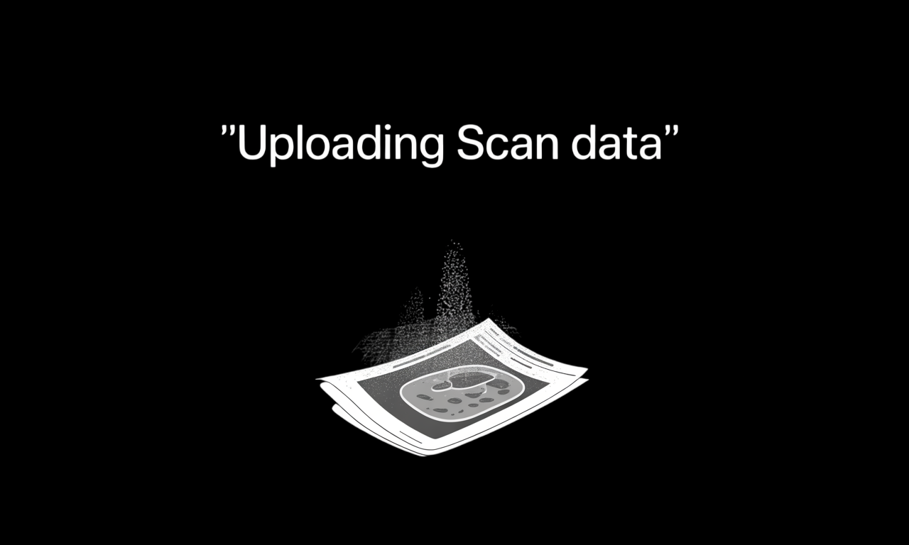 Upload interface showing OCT scan data being uploaded to the cloud